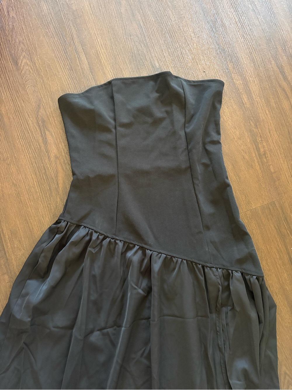 Strapless Asymmetrical Waist Black Dress with neck scarf